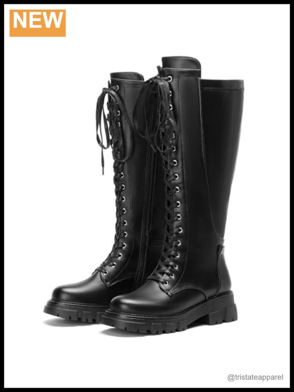 Knee High Combat Lace Up Platform Boots Chunky Lug Sole Side Zipper